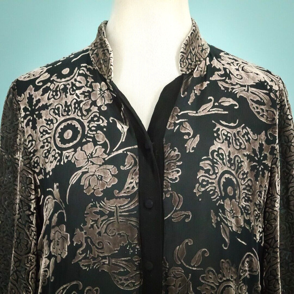 Yi Lin Size Small S Floral Velvet Burn Out Button Long Sleeve Silk Tunic Jacket - Picture 2 of 7